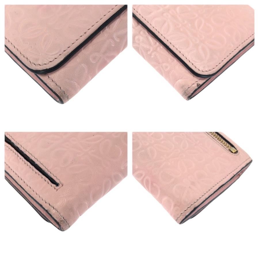 LOEWE（ロエベ） 美品 アナグラム ピンク ゴールド金具 レザー 長財布