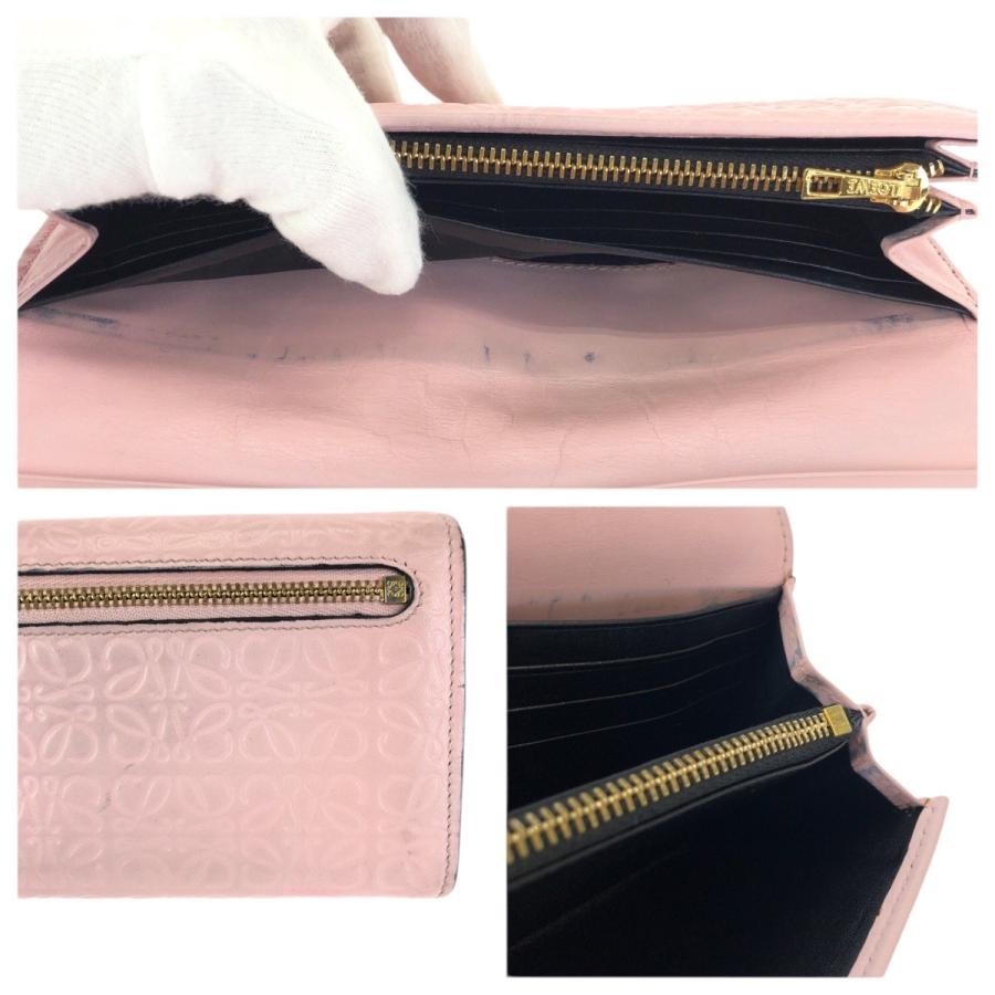 LOEWE（ロエベ） 美品 アナグラム ピンク ゴールド金具 レザー 長財布