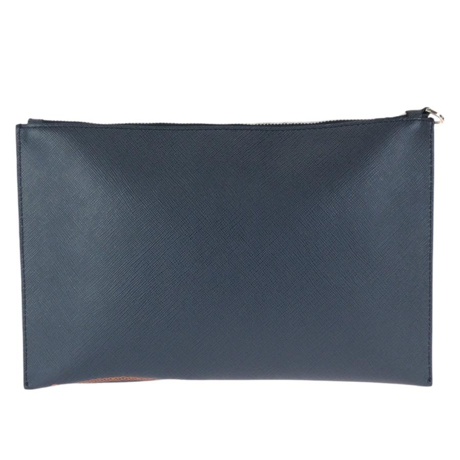 美品 PRADA プラダ サフィアーノ ネイビー オレンジ シルバー金具