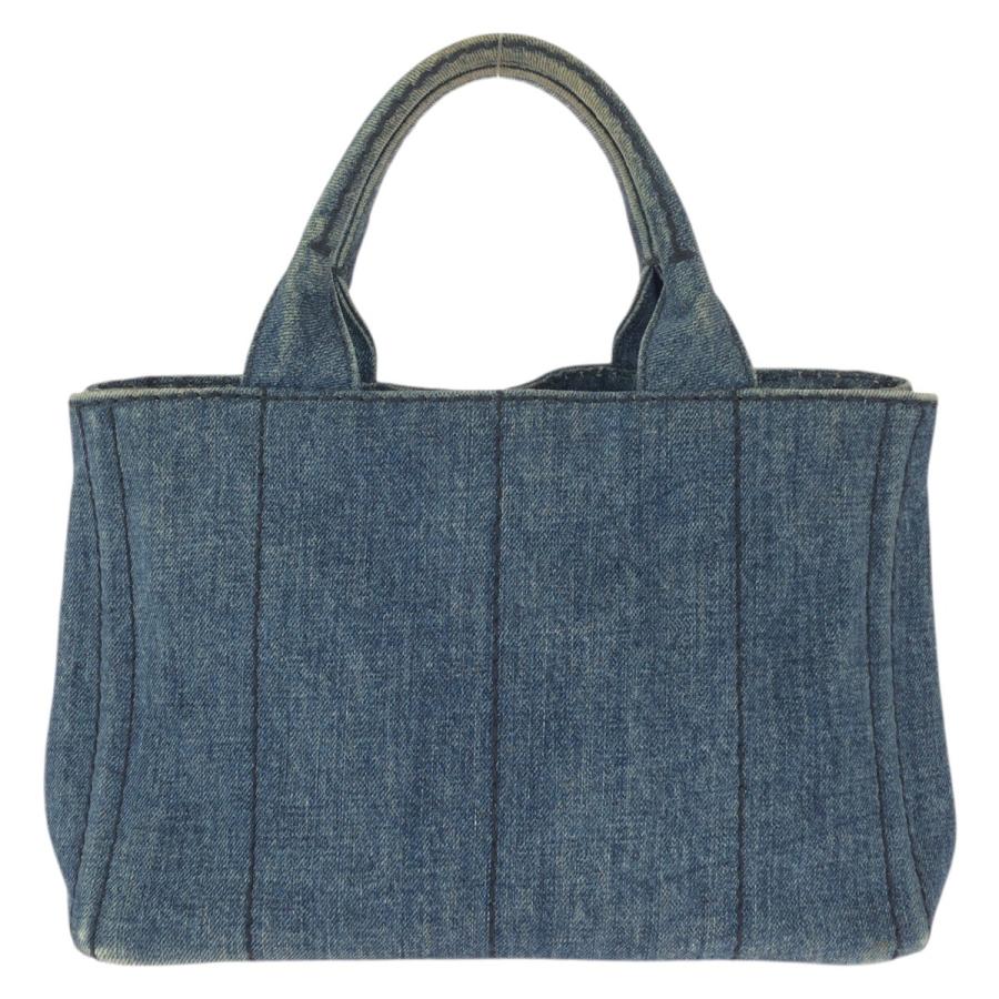 PRADA プラダ カナパ 三角ロゴプレート ブルー ゴールド金具 デニム トートバッグ ハンドバッグ レディース 601547 | PRADA | 01