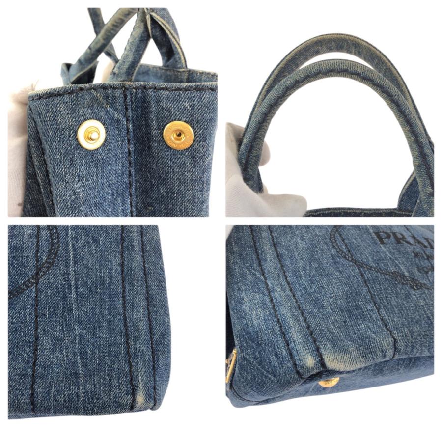 PRADA プラダ カナパ 三角ロゴプレート ブルー ゴールド金具 デニム トートバッグ ハンドバッグ レディース 601547 | PRADA | 04