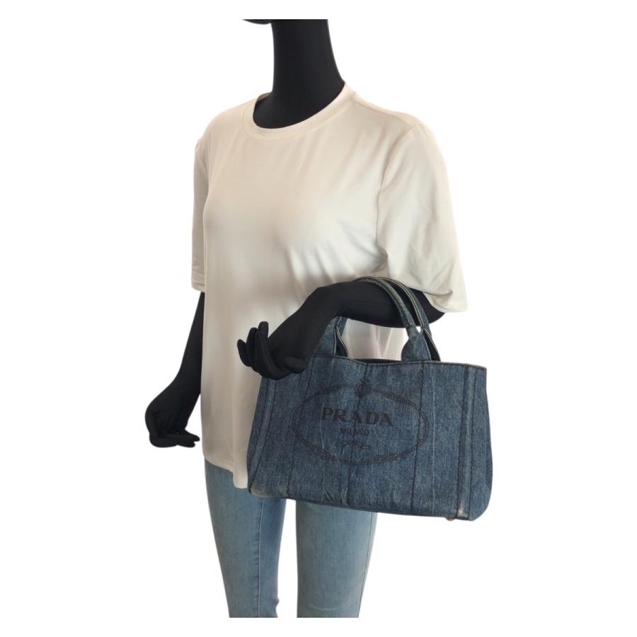 PRADA プラダ カナパ 三角ロゴプレート ブルー ゴールド金具 デニム トートバッグ ハンドバッグ レディース 601547 | PRADA | 06