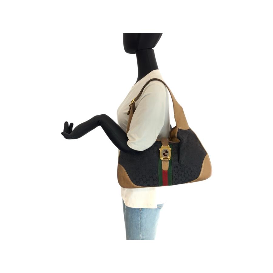 GUCCI グッチ オールドグッチ シェリーライン ブラック ブラウン ゴールド金具 GGキャンバス/レザー ショルダーバッグ ホーボー 601554 | GUCCI | 06