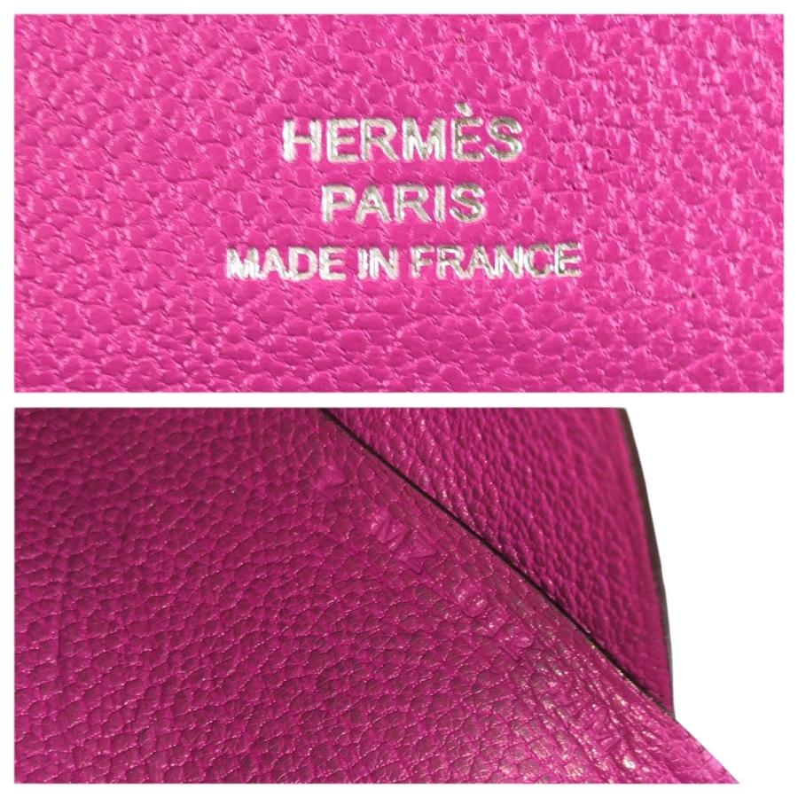 美品 HERMES エルメス カルヴィ デュオ ローズパープル ピンク ゴールド金具 シェーブル カードケース 名刺入れ コインケース Z刻印 601590_4