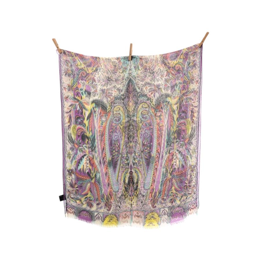 美品 ETRO エトロ ペイズリー柄 パープル イエロー ホワイト シルク スカーフ ストール レディース 601601 | ETRO | 01