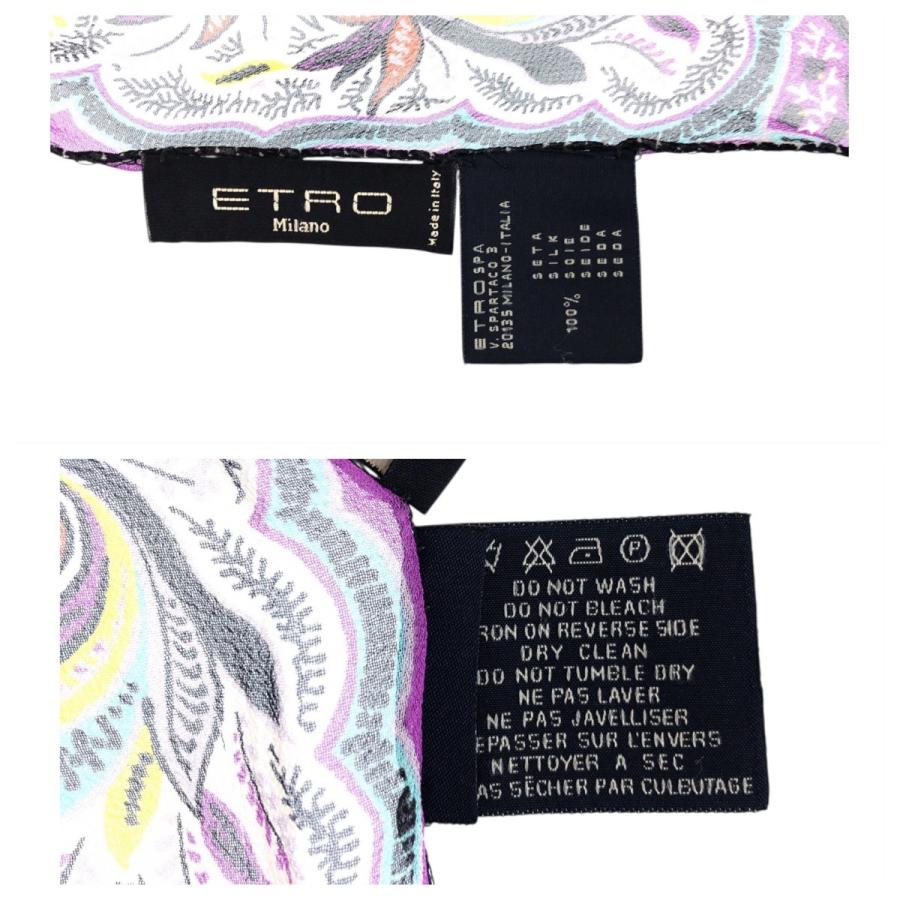 美品 ETRO エトロ ペイズリー柄 パープル イエロー ホワイト シルク スカーフ ストール レディース 601601 | ETRO | 05