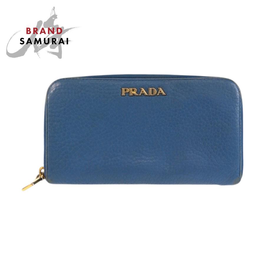 PRADA プラダ ブルー ゴールド金具 レザー 長財布 ロングウォレット レディース 601613 【中古】 PRADA（プラダ） ブルー ゴールド金具 レザー 長財布 ロングウォレット
