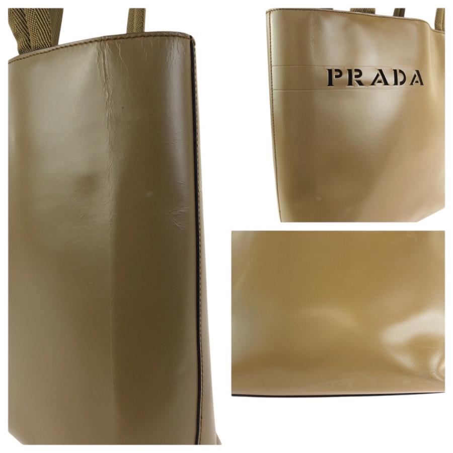 美品 PRADA プラダ ロゴ型抜き カーキ レザー トートバッグ ハンドバッグ レディース 601644 | PRADA | 04