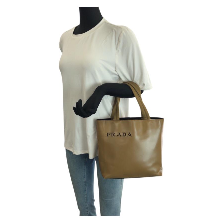 美品 PRADA プラダ ロゴ型抜き カーキ レザー トートバッグ ハンドバッグ レディース 601644 | PRADA | 06