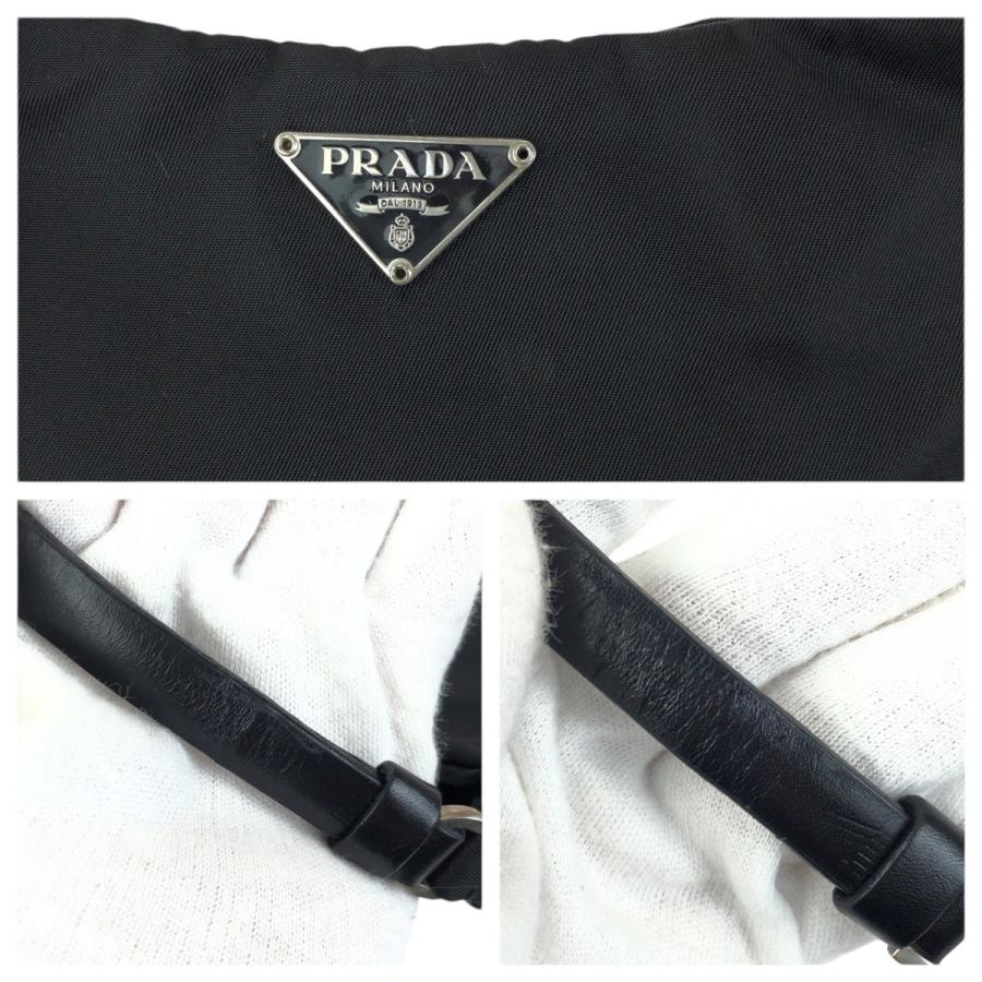 美品 PRADA プラダ テスート 三角ロゴプレート ブラック 黒 シルバー金具 ナイロン/レザー ハンドバッグ アクセサリーポーチ 601745_4