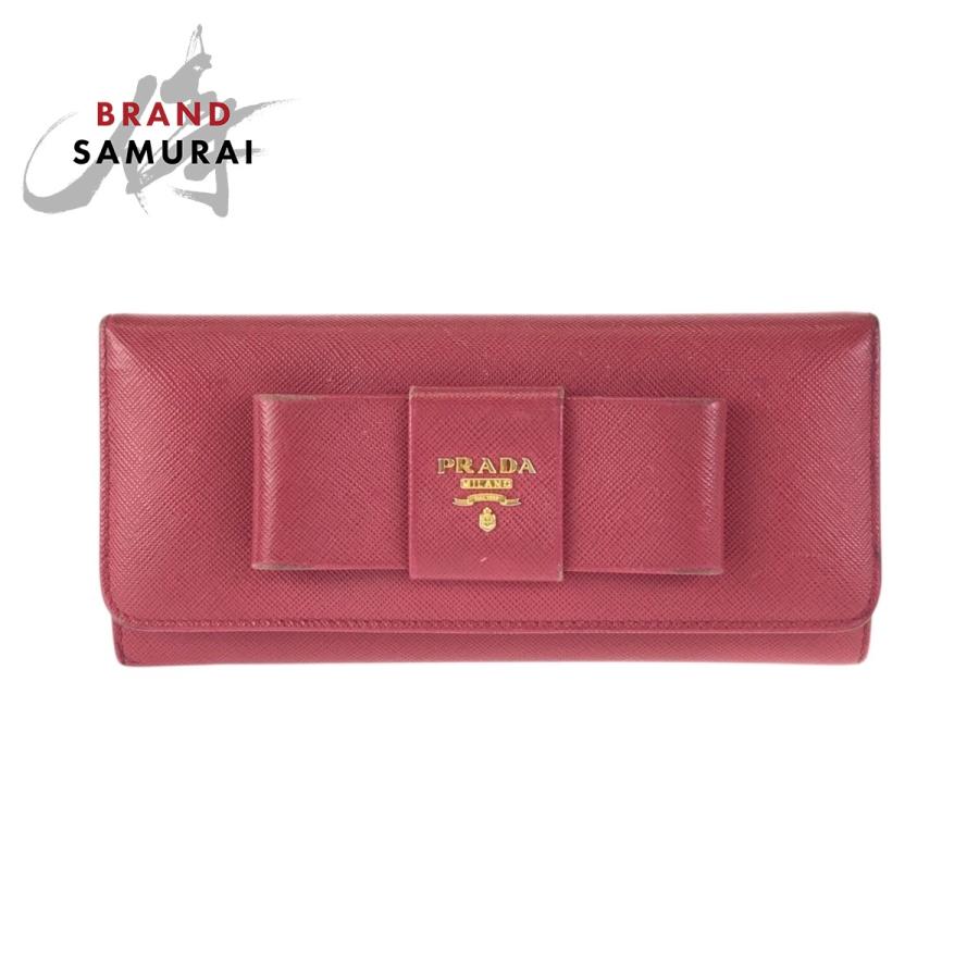 PRADA プラダ サフィアーノ リボン ピンク ゴールド金具 レザー 長財布 ロングウォレット レディース 601780 【中古】 PRADA（プラダ） サフィアーノ リボン ピンク ゴールド金具 レザー 長