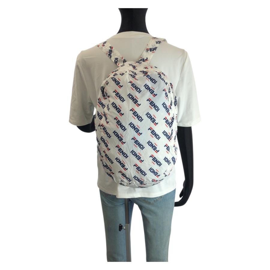 美品 FENDI フェンディ FENDI×FILA エコバッグ ホワイト ゴールド金具 レザー/ナイロン リュック・デイパック 男女兼用 レディース 601874_4