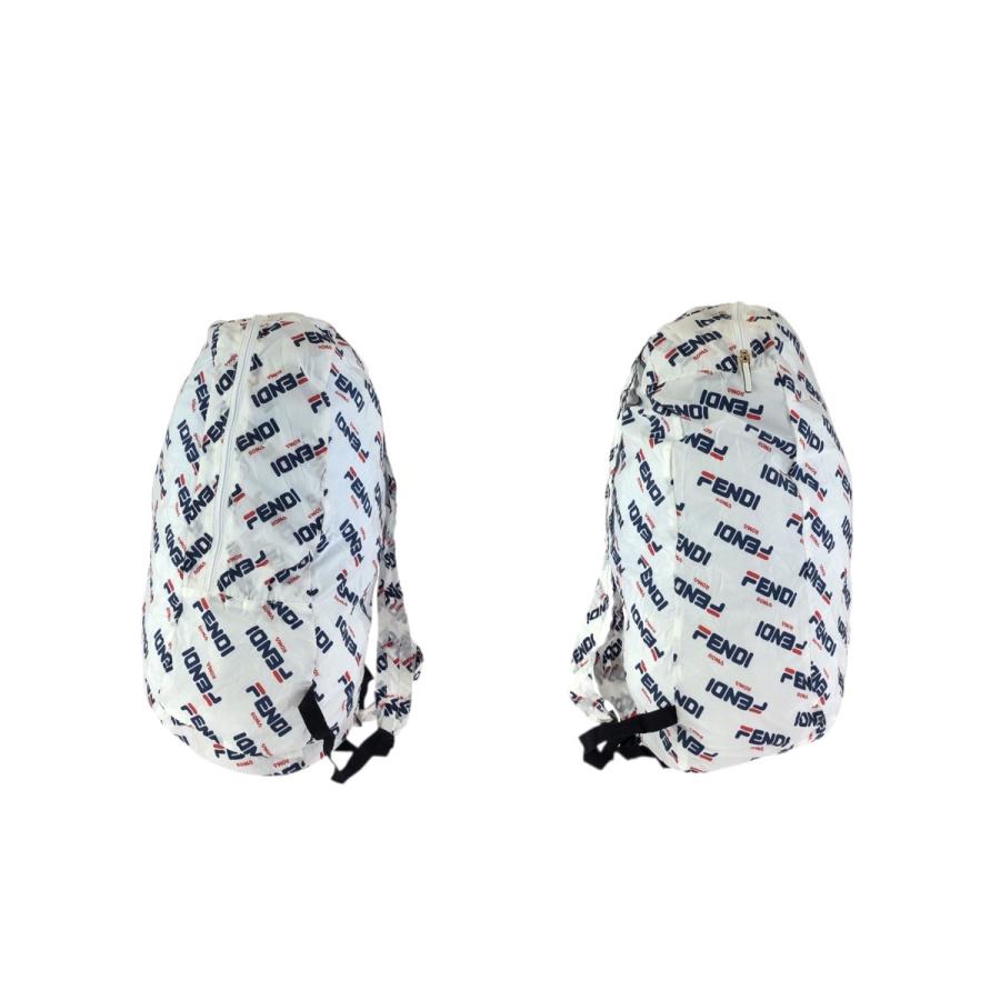 美品 FENDI フェンディ FENDI×FILA エコバッグ ホワイト ゴールド金具 レザー/ナイロン リュック・デイパック 男女兼用 レディース 601874_5
