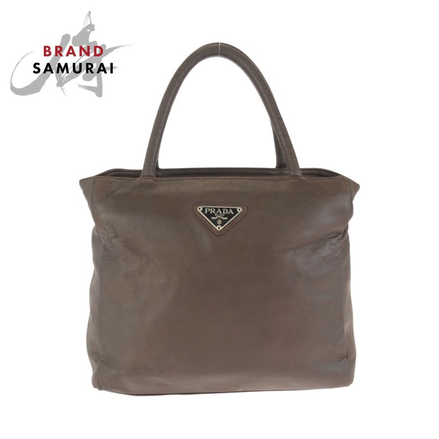 PRADA プラダ 三角ロゴプレート シルバー金具 ハンドバッグ トートバッグ PRADA（プラダ） ヴィンテージ 三角ロゴプレート ブラウン シルバー