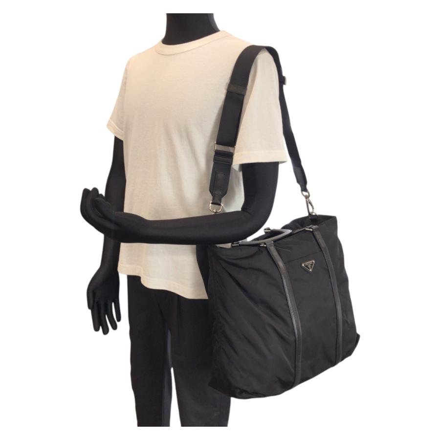 美品 PRADA プラダ テスート 三角ロゴプレート 2way ブラック 黒 シルバー金具 ナイロン/レザー ショルダーバッグ トートバッグ 601913_6