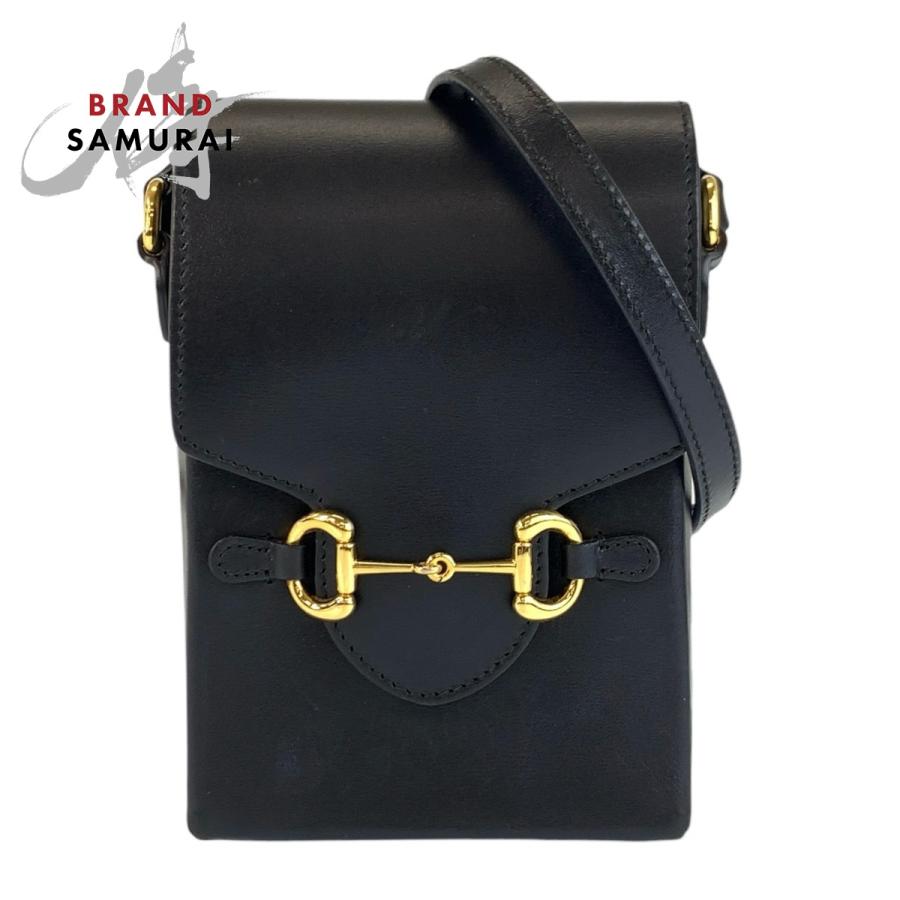 美品 GUCCI グッチ ホースビット ブラック 黒 ゴールド金具 レザー 625615 ショルダーバッグ ポシェット レディース 602000 | GUCCI