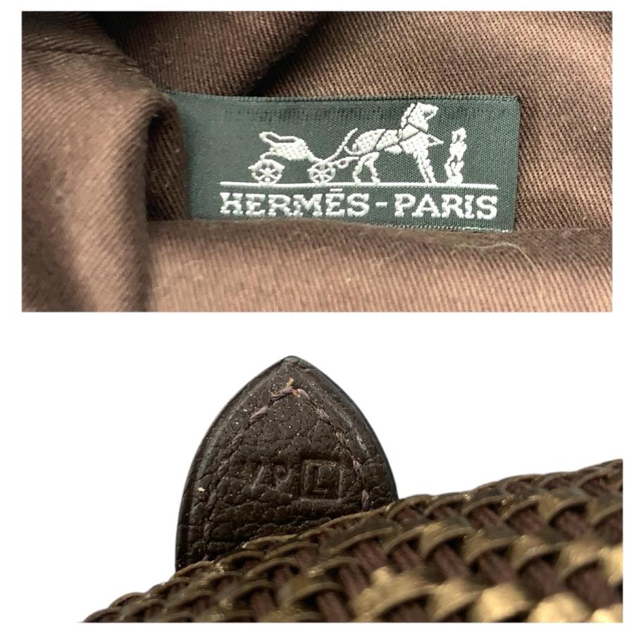 美品 HERMES エルメス カバ チェンナイ ブラウン ゴールド ポリエステル/レザー トートバッグ ショルダーバッグ □L刻印 レディース 602012 | HERMES | 02