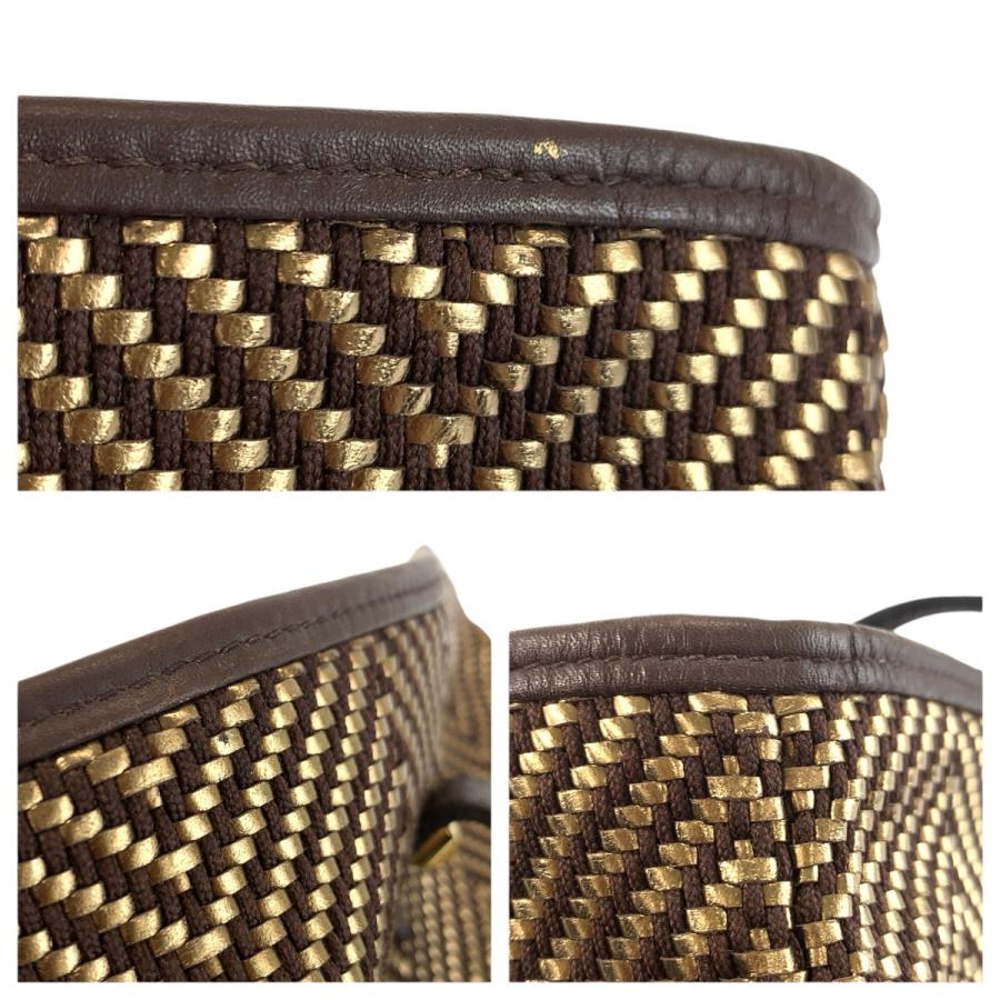 美品 HERMES エルメス カバ チェンナイ ブラウン ゴールド ポリエステル/レザー トートバッグ ショルダーバッグ □L刻印 レディース 602012 | HERMES | 04