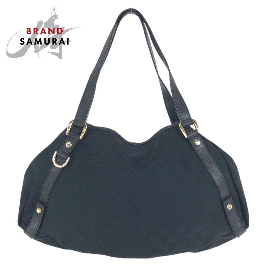 【美品】GUCCI グッチ　トートバッグ　キャンバス　レザー　金具　肩掛け GUCCI（グッチ） アビー ブラック 黒 ゴールド金具 GGキャンバス