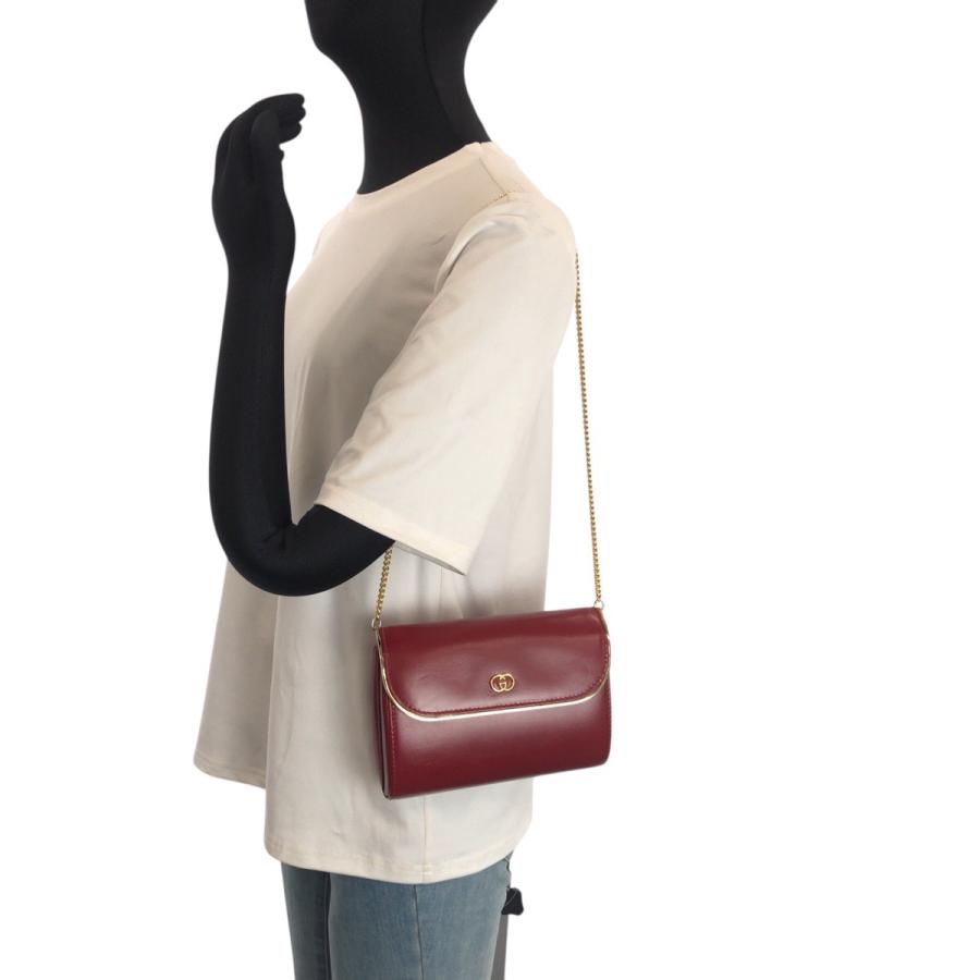 美品 GUCCI グッチ ヴィンテージ インターロッキング レッド ワインレッド レザー チェーンショルダーバッグ レディース 602150_6