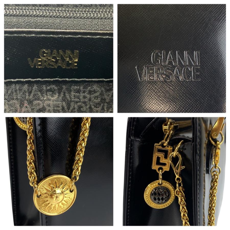 美品✨ヴェルサーチ トートバッグ オールレザー　サンバースト 金金具 黒　肩がけ 美品 VERSACE ヴェルサーチ サンバースト ブラック 黒 ゴールド金具