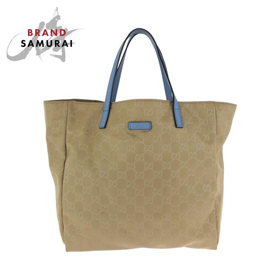 GUCCI（グッチ） 美品 ベージュ ブラウン 水色 ナイロン/レザー 282439 