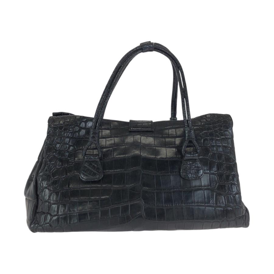 美品 GARBO ガルボ ブラック 黒 シルバー金具 クロコダイル