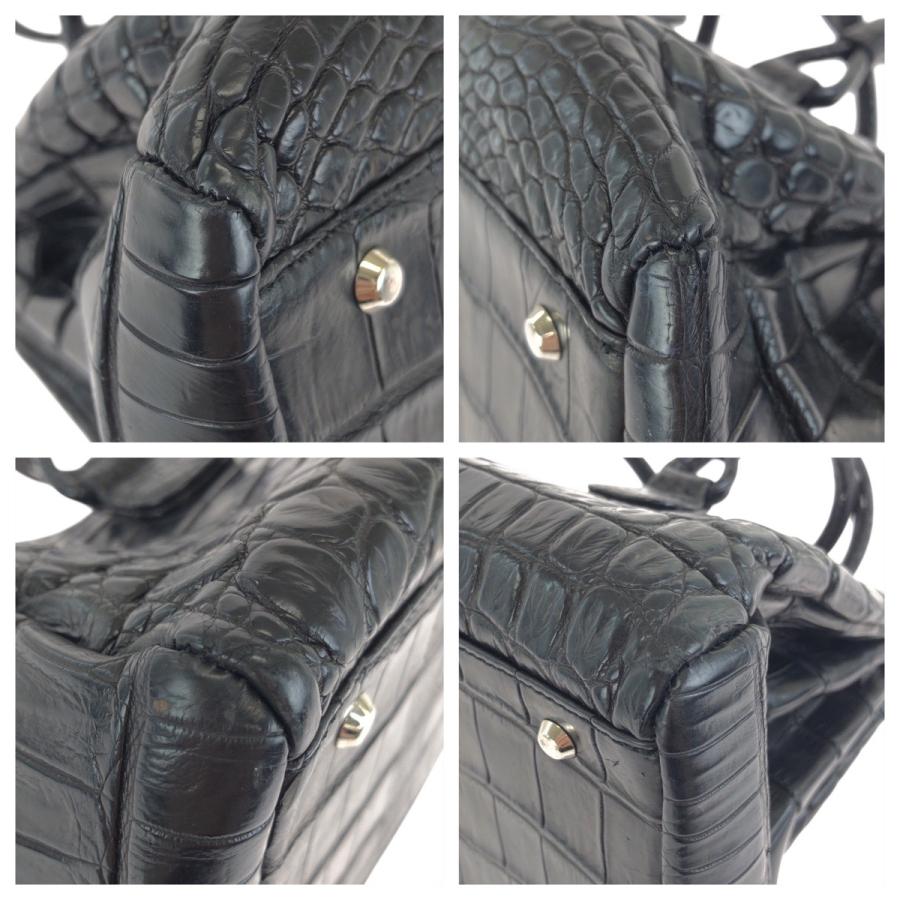 美品 GARBO ガルボ ブラック 黒 シルバー金具 クロコダイル