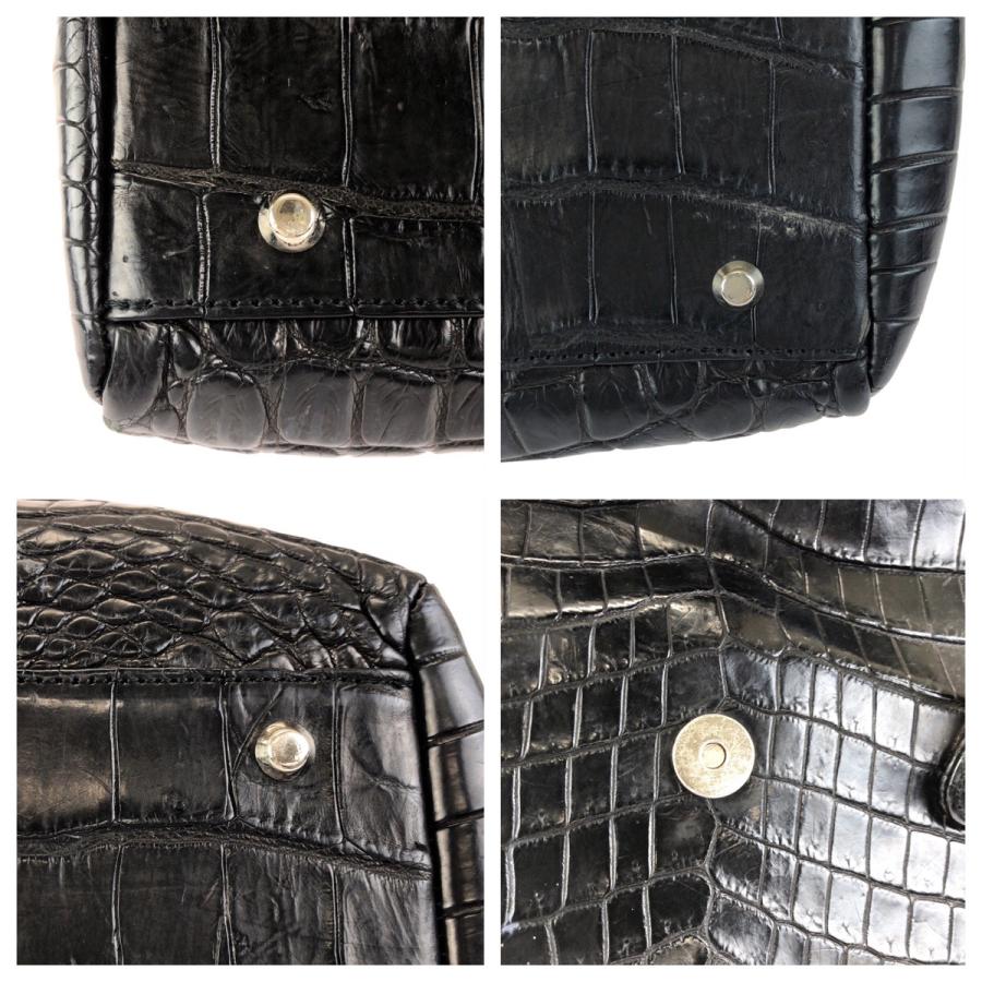 美品 GARBO ガルボ ブラック 黒 シルバー金具 クロコダイル