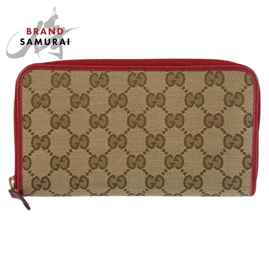 Gucci GGキャンバス 長財布 ベージュ/レッド GUCCI（グッチ） 美品 ベージュ レッド ゴールド金具 GGキャンバス
