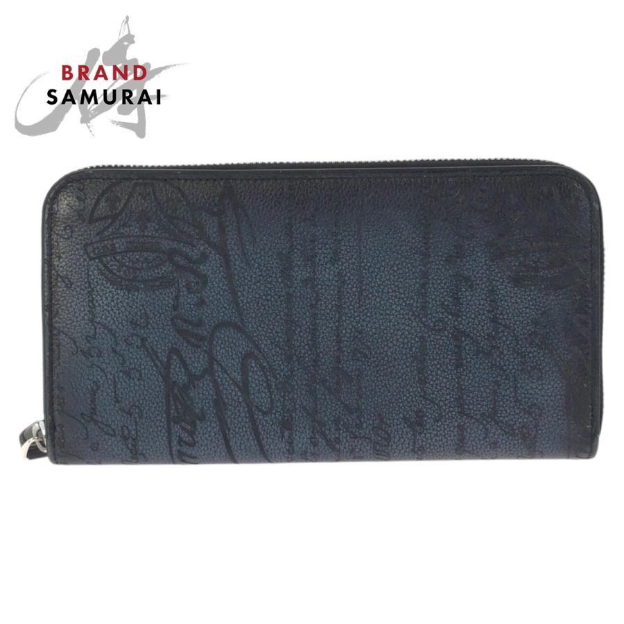 美品 Berluti ベルルッティ カリグラフィ 新型 イタウバ ネイビー シルバー金具 レザー 長財布 ラウンドファスナー メンズ 602398 【中古】 美品 Berluti ベルルッティ カリグラフィ 新型 イタウバ ネイビー