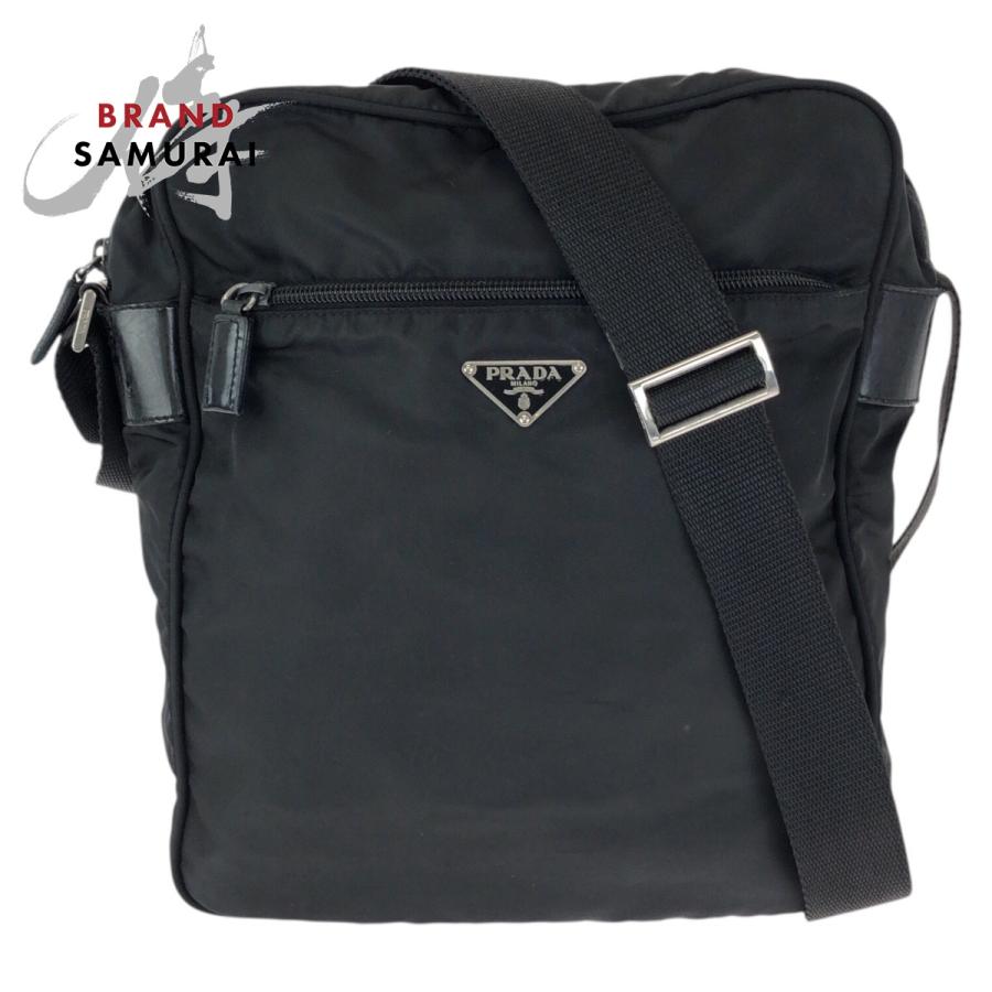 PRADA プラダ　ショルダーバッグ　三角ロゴプレート　シルバー金具テスート PRADA（プラダ） テスート 三角ロゴプレート ブラック 黒 シルバー金具