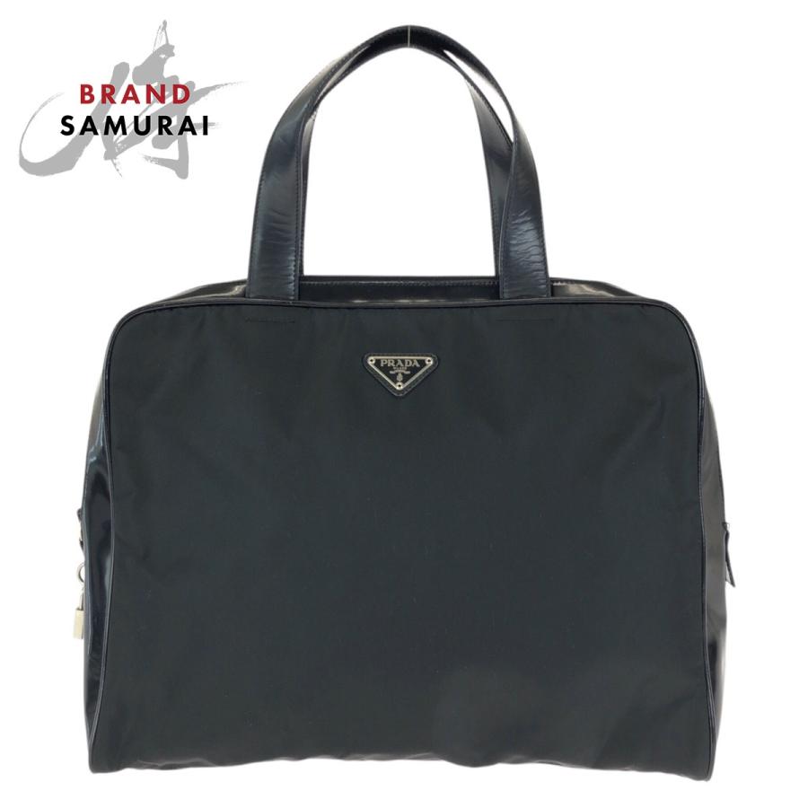 【PRADA】ブリーフケース　ナイロン　ブラック　シルバー金具　A4 三角ロゴ PRADA】ブリーフケース ナイロン ブラック シルバー金具 A4 三角ロゴ