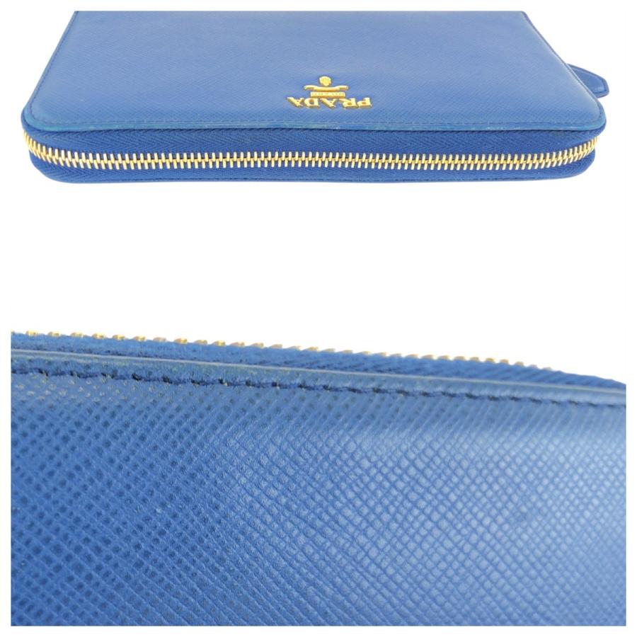 PRADA プラダ サフィアーノ 長財布 ラウンドファスナー ゴールド金具 PRADA（プラダ） 美品 サフィアーノ ブルー ゴールド金具 レザー 長