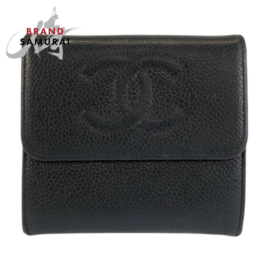 CHANEL（シャネル） 美品 ココマーク ブラック 黒 レザー 折財布
