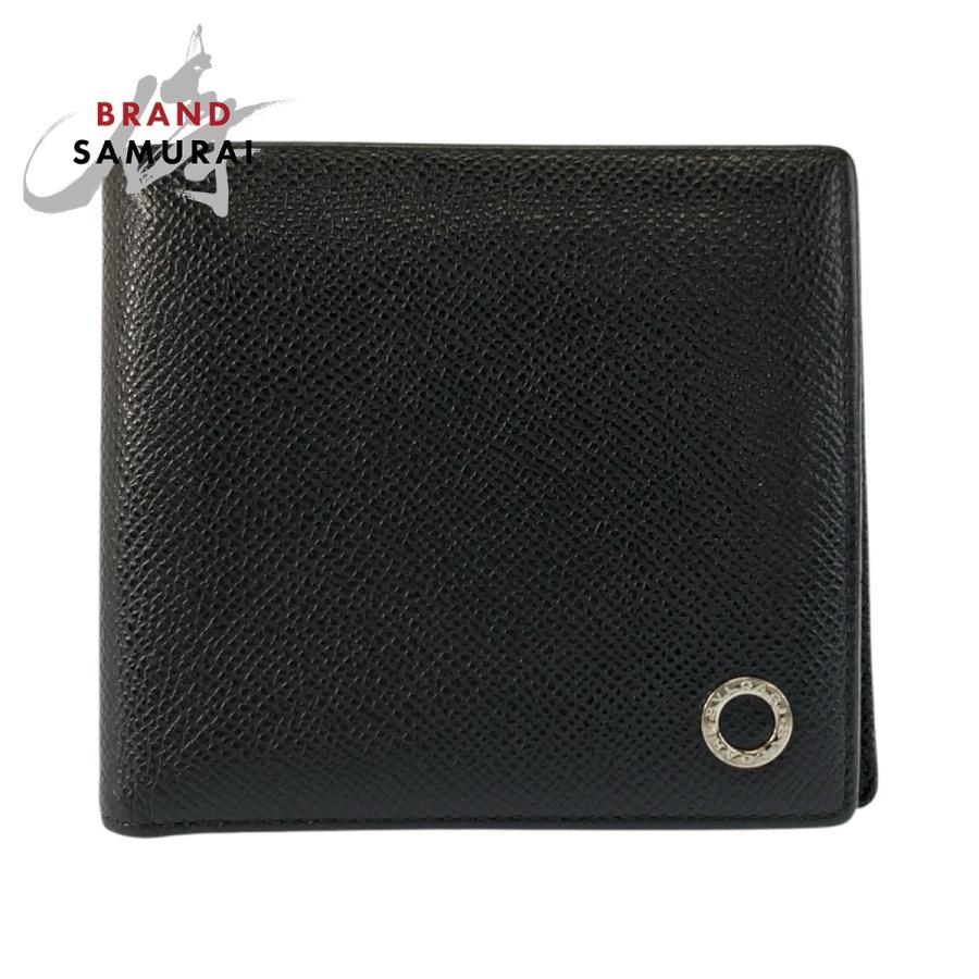 美品 BVLGARI ブルガリ ブルガリブルガリ ブラック 黒 シルバー金具 レザー 30396 折財布 コンパクトウォレット メンズ 602583 【中古】 BVLGARI（ブルガリ） 美品 ブルガリブルガリ ブラック 黒 シルバー金具