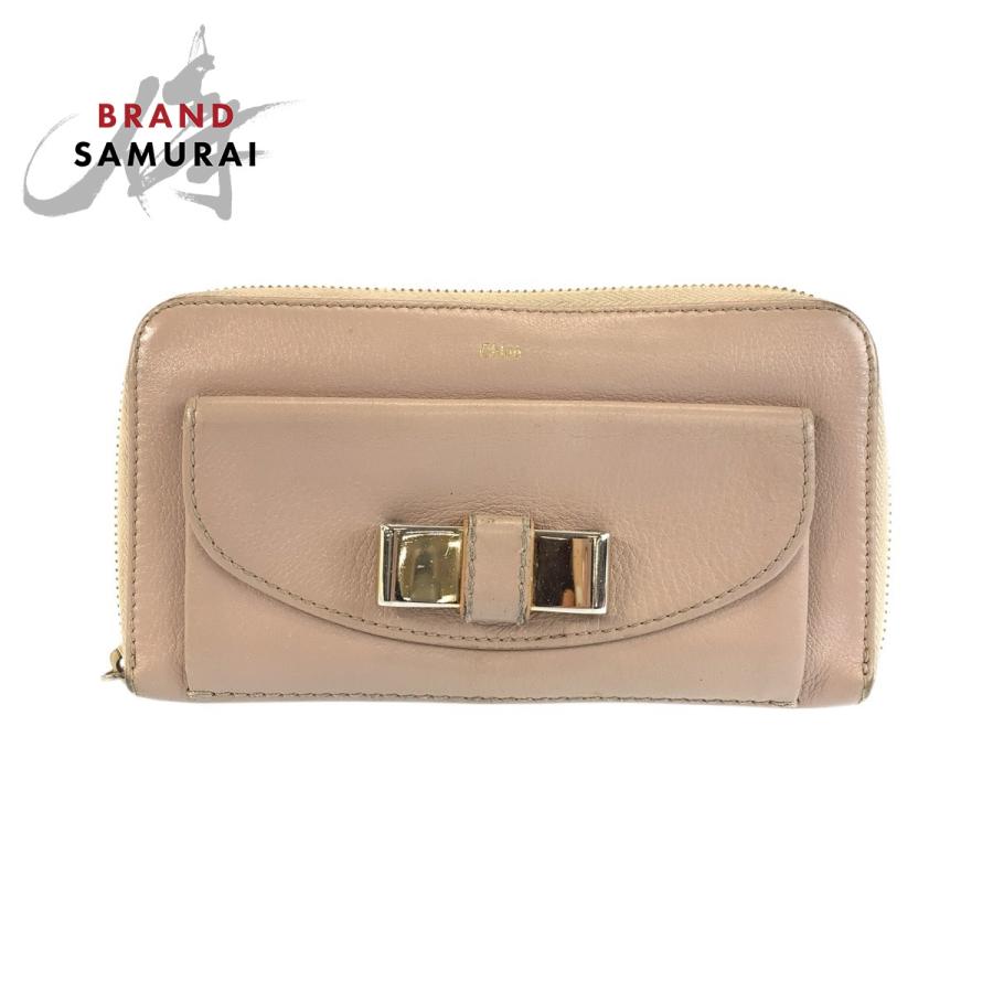 Chloe（クロエ） リリィ リボン ベージュ ゴールド金具 レザー 長財布 