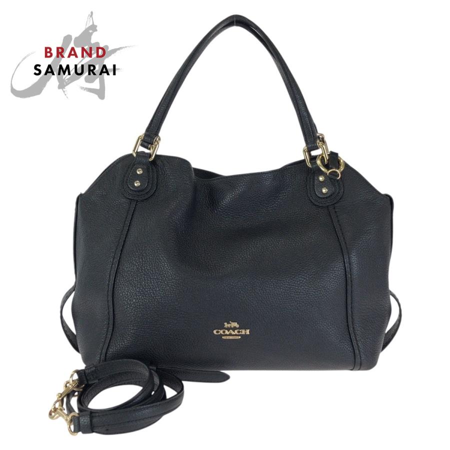 美品 COACH コーチ イーディー 2way ブラック 黒 ゴールド金具 レザー 57124 トートバッグ ショルダーバッグ レディース 602652 | COACH