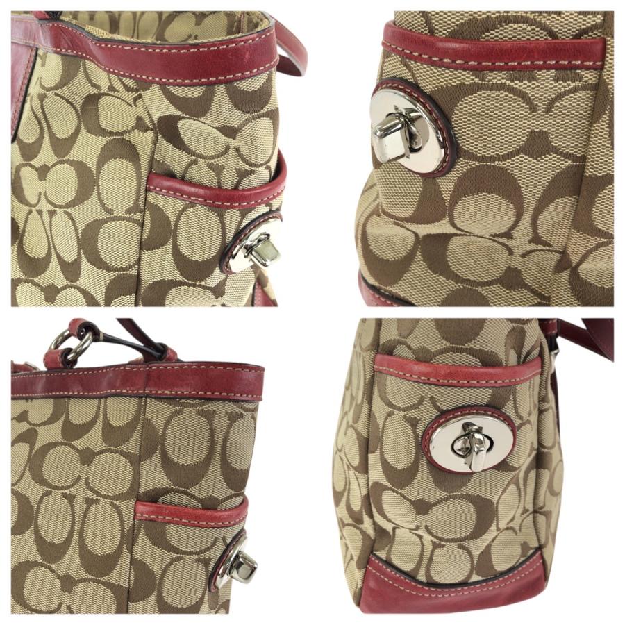 COACH（コーチ） 美品 シグネチャー ベージュ レッド シルバー金具