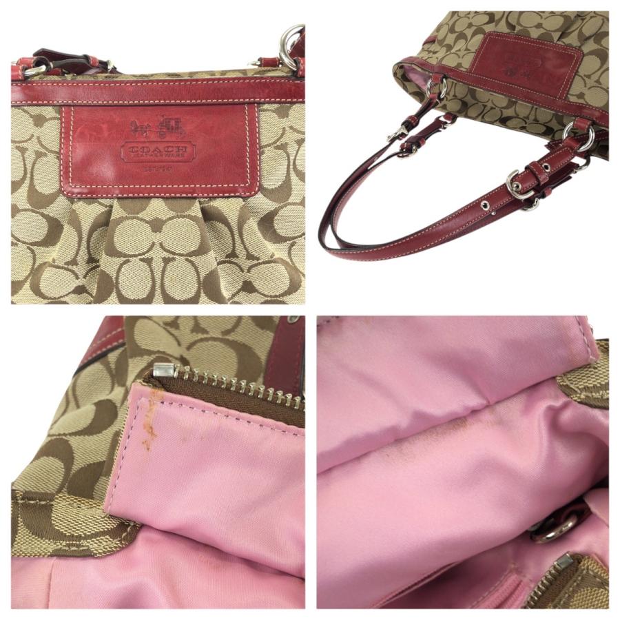COACH（コーチ） 美品 シグネチャー ベージュ レッド シルバー金具