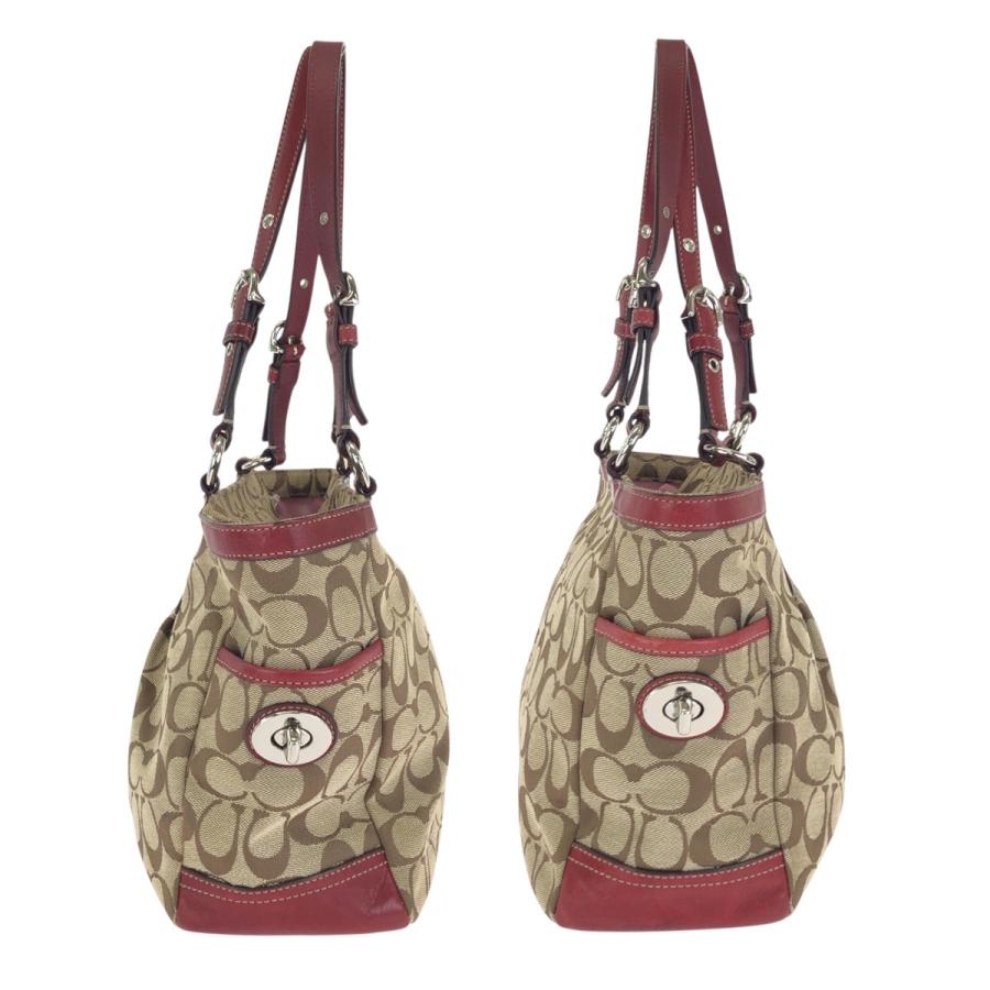 COACH（コーチ） 美品 シグネチャー ベージュ レッド シルバー金具