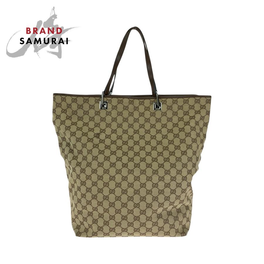 Gucci トートバッグ ベージュ/ブラウン GUCCI（グッチ） 美品 ベージュ ブラウン シルバー金具 GGキャンバス