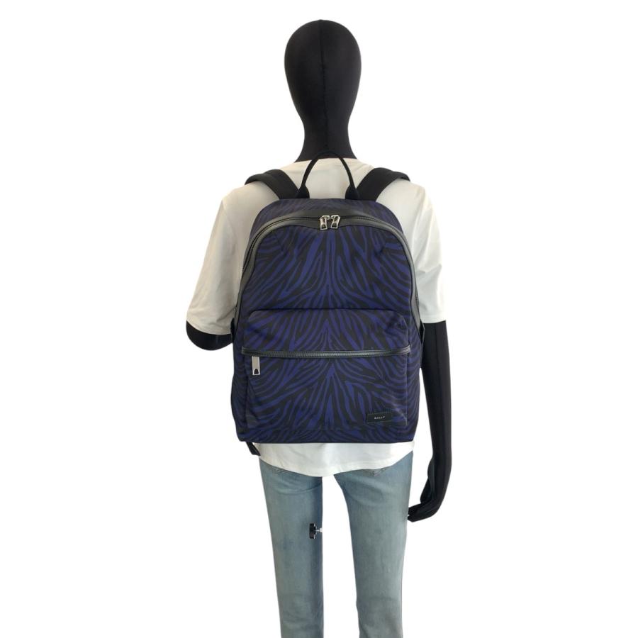 超美品 BALLY バリー ゼブラ柄 ネイビー ブラック ナイロン リュックサック バックパック メンズ 602791 | Bally | 05