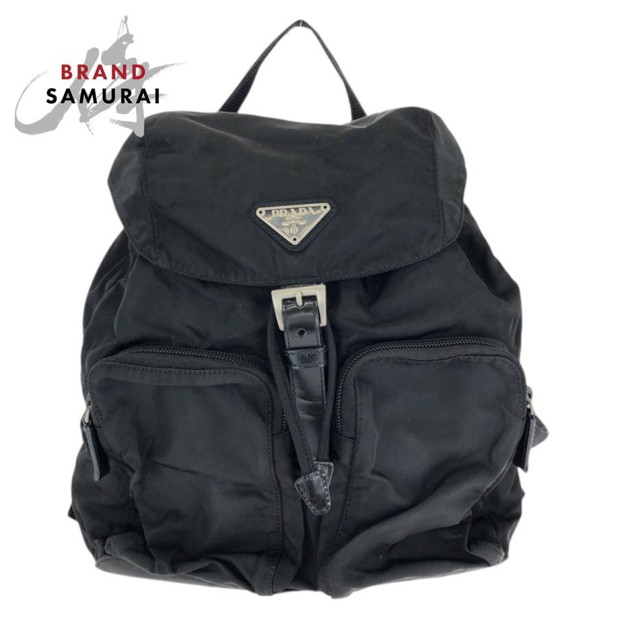 美品 PRADA プラダ テスート 三角ロゴプレート ブラック 黒 シルバー金具 ナイロン リュックサック バックパック レディース 602820 【中古】 PRADA（プラダ） 美品 テスート 三角ロゴプレート ブラック 黒