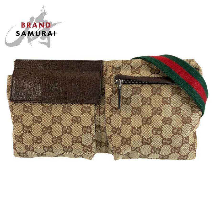 美品 GUCCI グッチ シェリーライン ベージュ ブラウン GGキャンバス /レザー 28566 ボディバッグ ウエストポーチ メンズ 602845 【中古】 GUCCI（グッチ） 美品 シェリーライン ベージュ ブラウン GGキャンバス