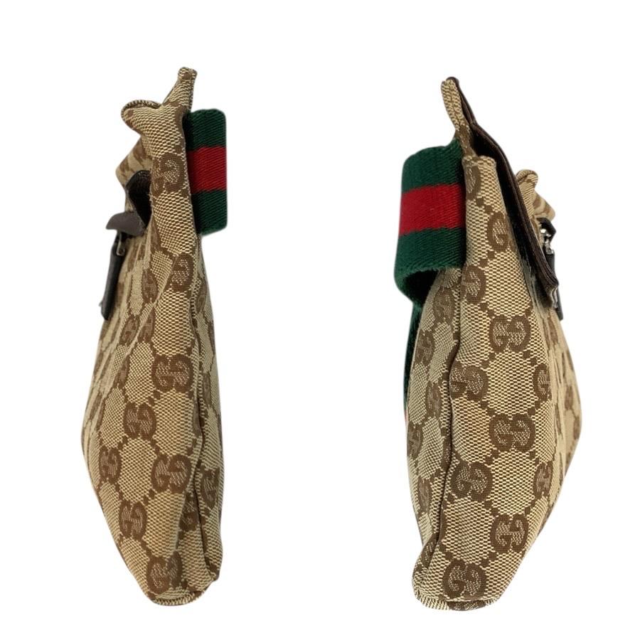 GUCCI ボディバッグ　シェリーライン　GGキャンバス　ウエストポーチ　レザー GUCCI（グッチ） 美品 シェリーライン ベージュ ブラウン GGキャンバス