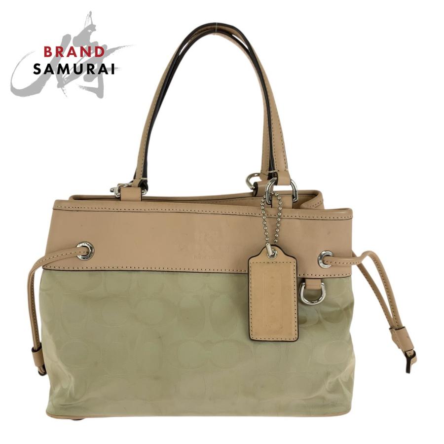 COACH（コーチ） シグネチャー ベージュ ピンク シルバー金具 ナイロン 