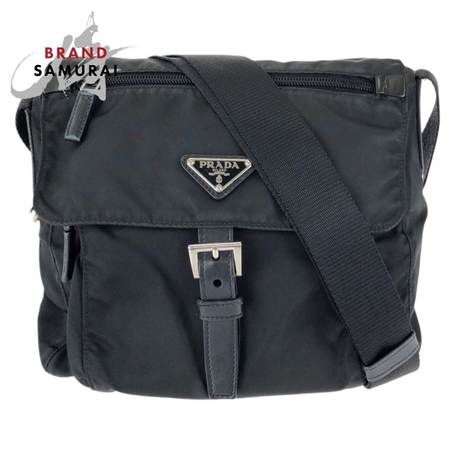 PRADA プラダ テスート 三角ロゴプレート ブラック 黒 シルバー金具 ナイロン レザー ショルダーバッグ メッセンジャーバッグ 602918