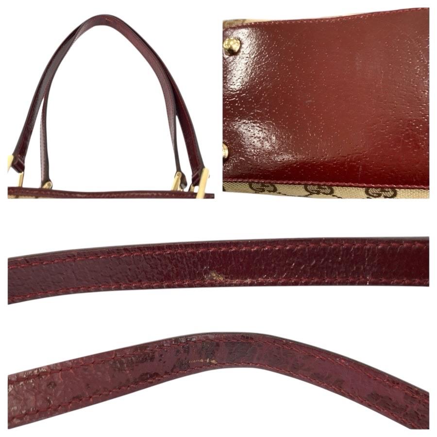 美品✨GUCCI トートバッグ GGキャンバス レザー 肩掛け ゴールド金具 GUCCI（グッチ） ベージュ ワインレッド ゴールド金具 GGキャンバス