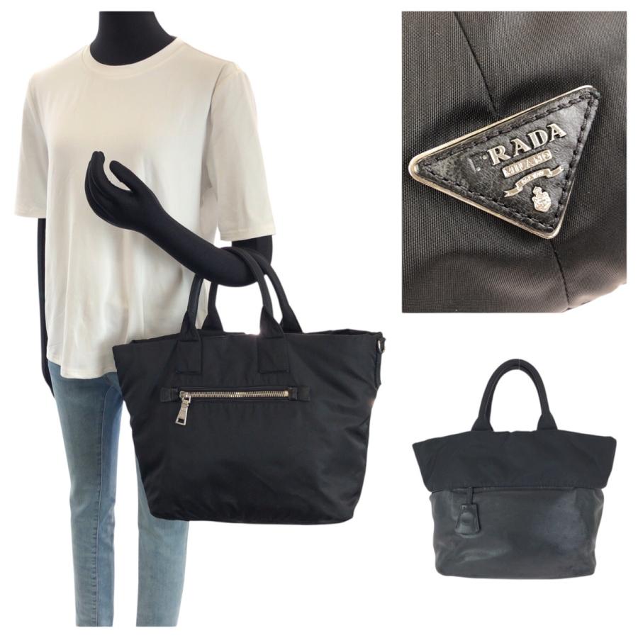 PRADA プラダ テスートダブル 三角ロゴプレート 2way リバーシブル ブラック 黒 シルバー金具 ナイロン/レザー トートバッグ 603201 | PRADA | 06